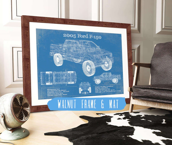 20" x 16" / Walnut Frame & Mat Cutler West 2005 Ford F-150 Vintage Blueprint Auto Print