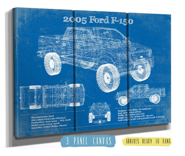 36" x 24" / 3 Panel Canvas Wrap Cutler West 2005 Ford F-150 Vintage Blueprint Auto Print