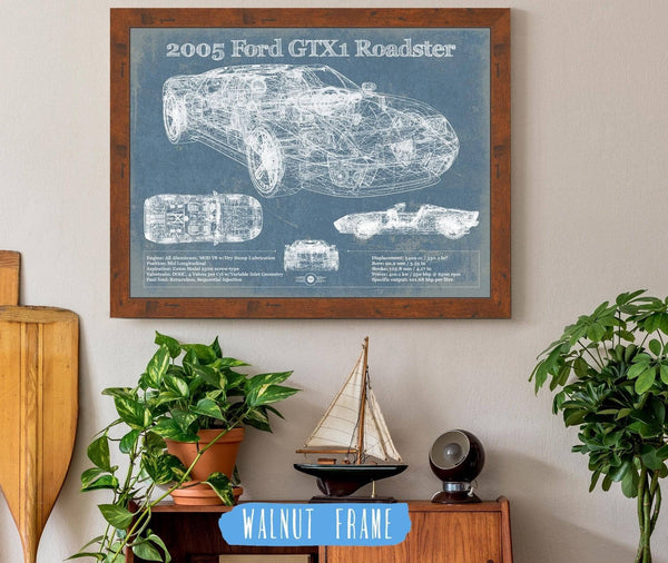 20" x 16" / Walnut Frame Cutler West 2005 Ford GTX1 Roadster Vintage Blueprint Auto Print