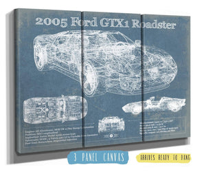 36" x 24" / 3 Panel Canvas Wrap Cutler West 2005 Ford GTX1 Roadster Vintage Blueprint Auto Print