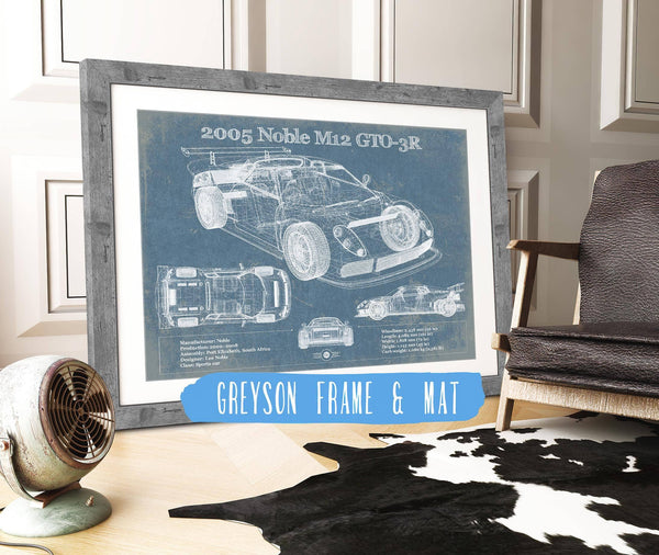 14" x 11" / Greyson Frame & Mat Cutler West 2005 Noble M12 GTO-3R Vintage Blueprint Auto Print