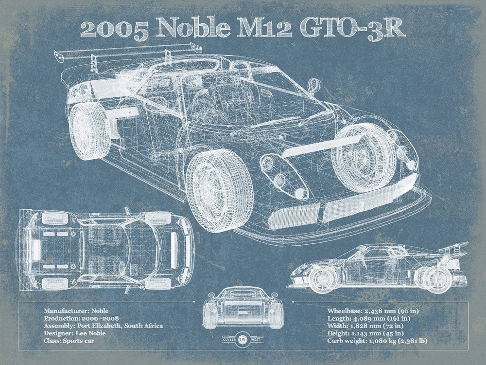 14" x 11" / Stretched Canvas Wrap Cutler West 2005 Noble M12 GTO-3R Vintage Blueprint Auto Print