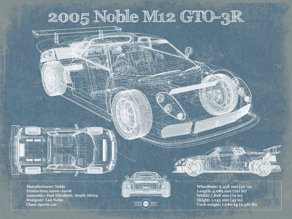 14" x 11" / Unframed Cutler West 2005 Noble M12 GTO-3R Vintage Blueprint Auto Print