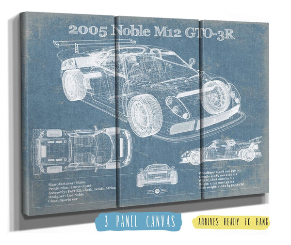 36" x 24" / 3 Panel Canvas Wrap Cutler West 2005 Noble M12 GTO-3R Vintage Blueprint Auto Print