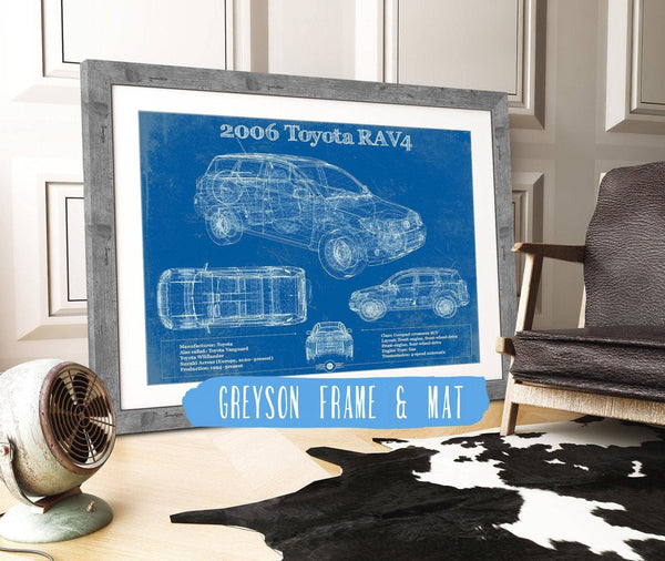 14" x 11" / Greyson Frame & Mat Cutler West 2006 Toyota Rav4 Vintage Blueprint Auto Print