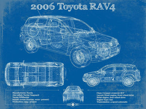 14" x 11" / Unframed Cutler West 2006 Toyota Rav4 Vintage Blueprint Auto Print