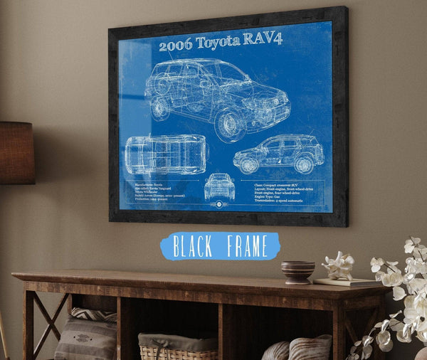 20" x 16" / Black Frame Cutler West 2006 Toyota Rav4 Vintage Blueprint Auto Print
