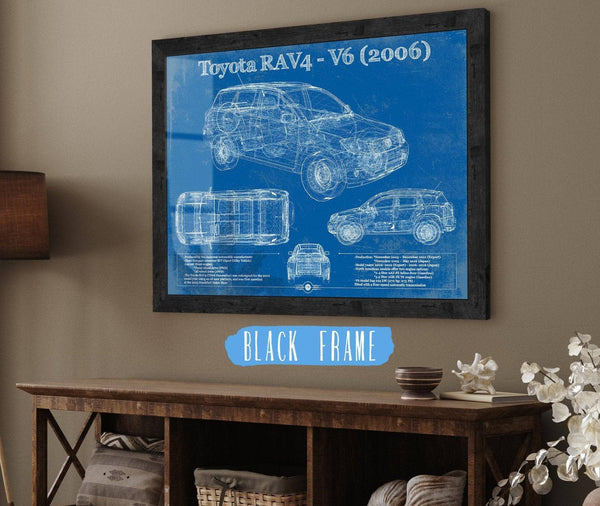 20" x 16" / Black Frame Cutler West 2006 Toyota RAV4 Vintage Blueprint Auto Print