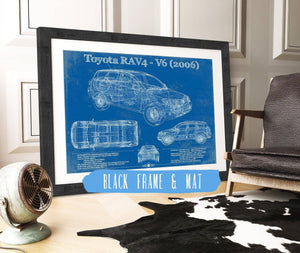 20" x 16" / Black Frame & Mat Cutler West 2006 Toyota RAV4 Vintage Blueprint Auto Print