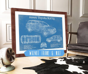 20" x 16" / Walnut Frame & Mat Cutler West 2006 Toyota Rav4 Vintage Blueprint Auto Print