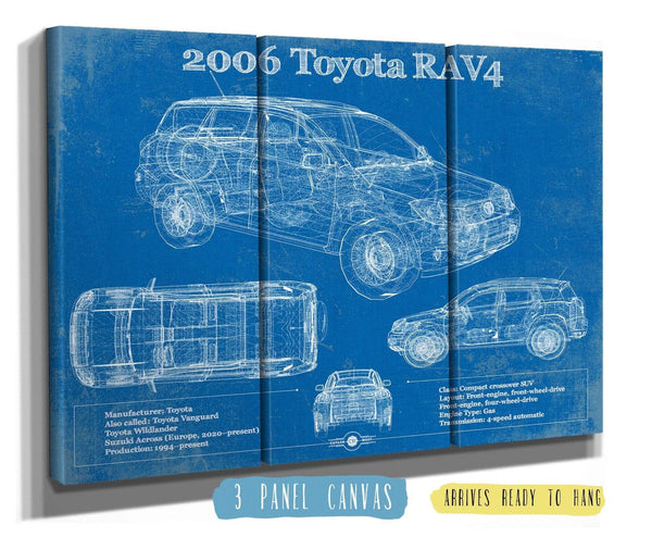 36" x 24" / 3 Panel Canvas Wrap Cutler West 2006 Toyota Rav4 Vintage Blueprint Auto Print