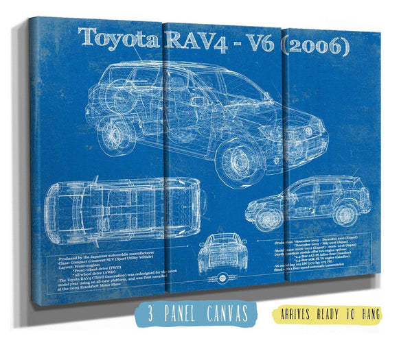 36" x 24" / 3 Panel Canvas Wrap Cutler West 2006 Toyota RAV4 Vintage Blueprint Auto Print