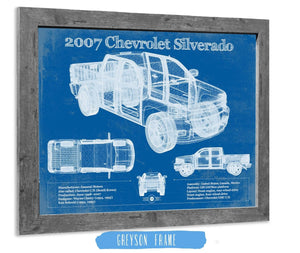 14" x 11" / Greyson Frame Cutler West 2007 Chevrolet Silverado 1500 Vintage Blueprint Auto Print