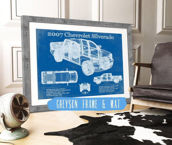 14" x 11" / Greyson Frame & Mat Cutler West 2007 Chevrolet Silverado 1500 Vintage Blueprint Auto Print