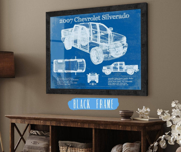 20" x 16" / Black Frame Cutler West 2007 Chevrolet Silverado 1500 Vintage Blueprint Auto Print