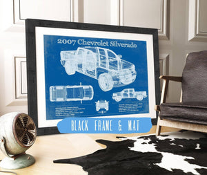20" x 16" / Black Frame & Mat Cutler West 2007 Chevrolet Silverado 1500 Vintage Blueprint Auto Print