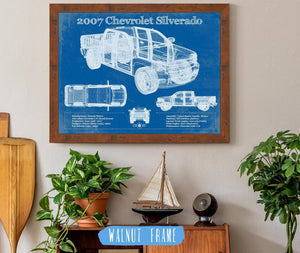 20" x 16" / Walnut Frame Cutler West 2007 Chevrolet Silverado 1500 Vintage Blueprint Auto Print