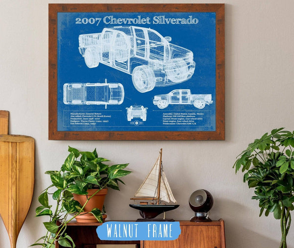 20" x 16" / Walnut Frame Cutler West 2007 Chevrolet Silverado 1500 Vintage Blueprint Auto Print