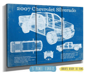 36" x 24" / 3 Panel Canvas Wrap Cutler West 2007 Chevrolet Silverado 1500 Vintage Blueprint Auto Print