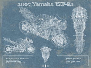 14" x 11" / Unframed Cutler West 2007 Yamaha YZF-R1 Blueprint Motorcycle Patent Print