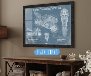 20" x 16" / Black Frame Cutler West 2007 Yamaha YZF-R1 Blueprint Motorcycle Patent Print
