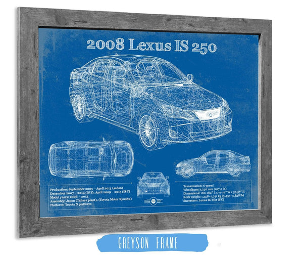 14" x 11" / Greyson Frame Cutler West 2008 Lexus Is 250 Vintage Blueprint Auto Print