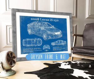 14" x 11" / Greyson Frame & Mat Cutler West 2008 Lexus Is 250 Vintage Blueprint Auto Print