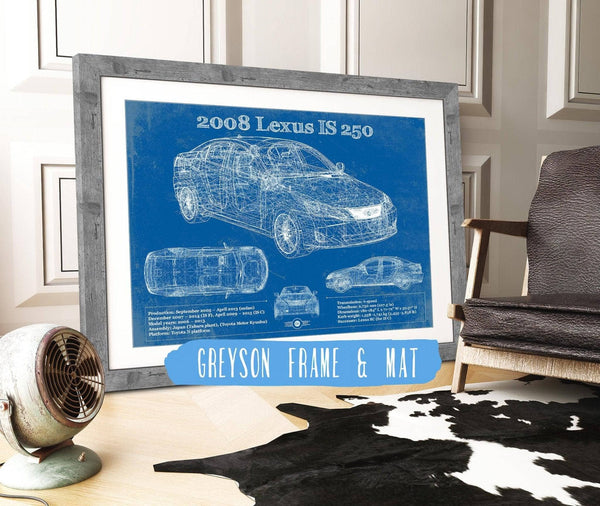 14" x 11" / Greyson Frame & Mat Cutler West 2008 Lexus Is 250 Vintage Blueprint Auto Print