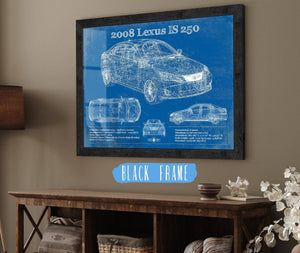 20" x 16" / Black Frame Cutler West 2008 Lexus Is 250 Vintage Blueprint Auto Print