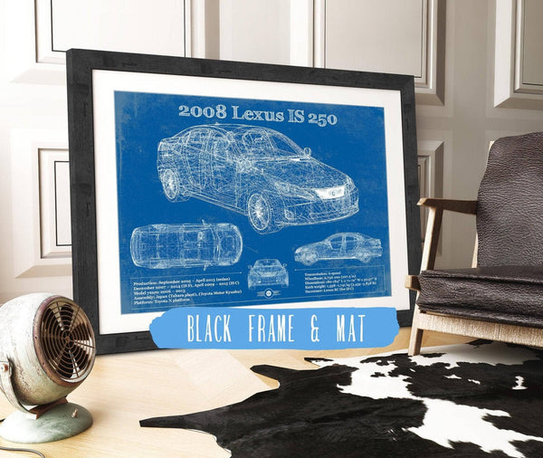 20" x 16" / Black Frame & Mat Cutler West 2008 Lexus Is 250 Vintage Blueprint Auto Print