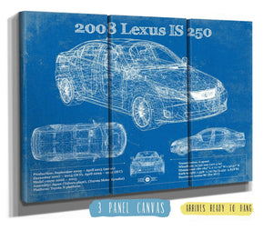 36" x 24" / 3 Panel Canvas Wrap Cutler West 2008 Lexus Is 250 Vintage Blueprint Auto Print