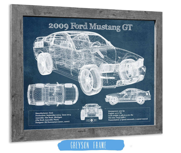 14" x 11" / Greyson Frame Cutler West 2009 Ford Mustang GT Original Blueprint Art