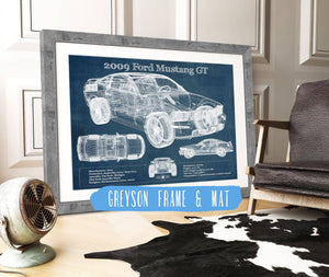 14" x 11" / Greyson Frame & Mat Cutler West 2009 Ford Mustang GT Original Blueprint Art