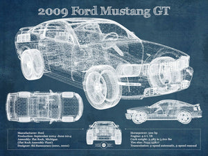 14" x 11" / Unframed Cutler West 2009 Ford Mustang GT Original Blueprint Art