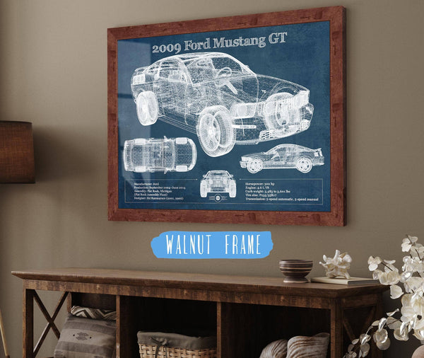 20" x 16" / Walnut Frame Cutler West 2009 Ford Mustang GT Original Blueprint Art