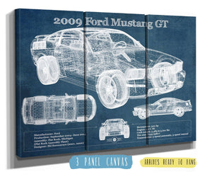 36" x 24" / 3 Panel Canvas Wrap Cutler West 2009 Ford Mustang GT Original Blueprint Art