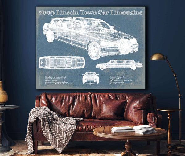 Cutler West 2009 Lincoln Town Car Limousine Vintage Blueprint Auto Print