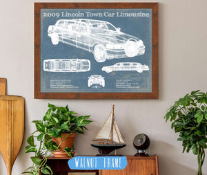 20" x 16" / Walnut Frame Cutler West 2009 Lincoln Town Car Limousine Vintage Blueprint Auto Print