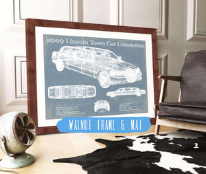20" x 16" / Walnut Frame & Mat Cutler West 2009 Lincoln Town Car Limousine Vintage Blueprint Auto Print