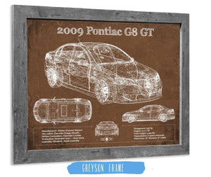 14" x 11" / Greyson Frame Cutler West 2009 Pontiac G8 GT Blueprint Vintage Auto Print