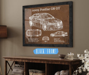 20" x 16" / Black Frame Cutler West 2009 Pontiac G8 GT Blueprint Vintage Auto Print