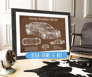 20" x 16" / Black Frame & Mat Cutler West 2009 Pontiac G8 GT Blueprint Vintage Auto Print