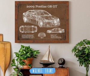 20" x 16" / Walnut Frame Cutler West 2009 Pontiac G8 GT Blueprint Vintage Auto Print