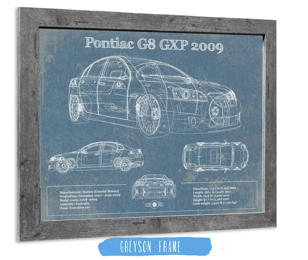 14" x 11" / Greyson Frame Cutler West 2009 Pontiac G8 GXP Blueprint Vintage Auto Print