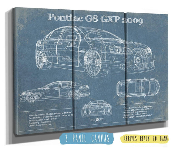 36" x 24" / 3 Panel Canvas Wrap Cutler West 2009 Pontiac G8 GXP Blueprint Vintage Auto Print
