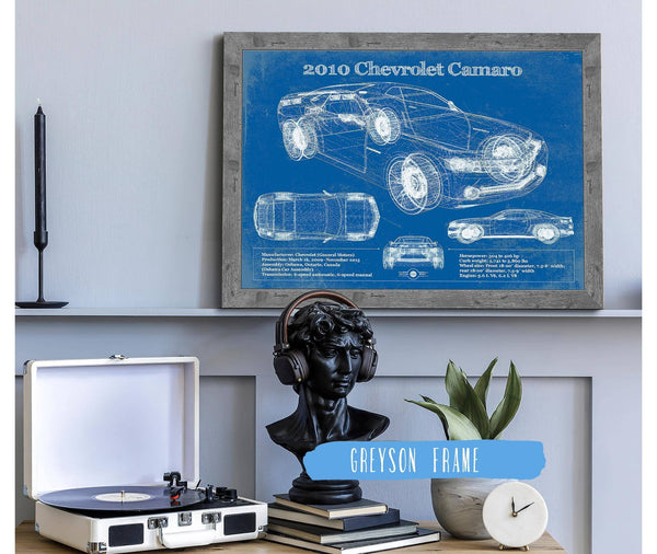 14" x 11" / Greyson Frame Cutler West 2010 Chevrolet Camaro Vintage Blueprint Auto Print