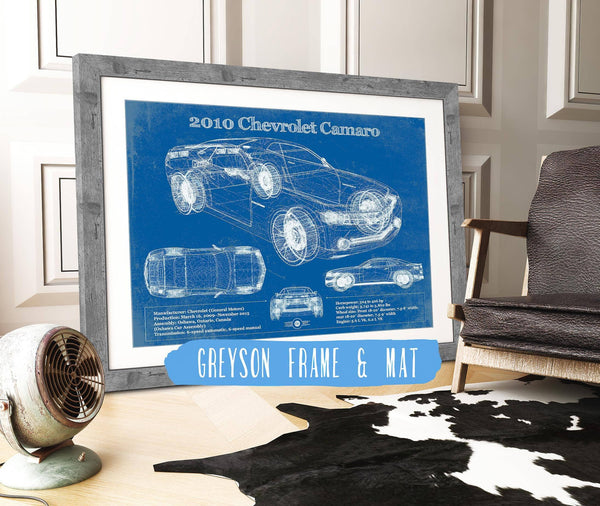 14" x 11" / Greyson Frame & Mat Cutler West 2010 Chevrolet Camaro Vintage Blueprint Auto Print