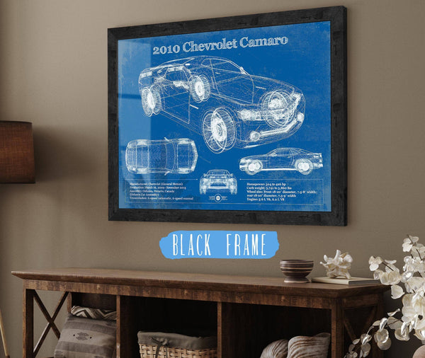 20" x 16" / Black Frame Cutler West 2010 Chevrolet Camaro Vintage Blueprint Auto Print