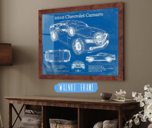 20" x 16" / Walnut Frame Cutler West 2010 Chevrolet Camaro Vintage Blueprint Auto Print