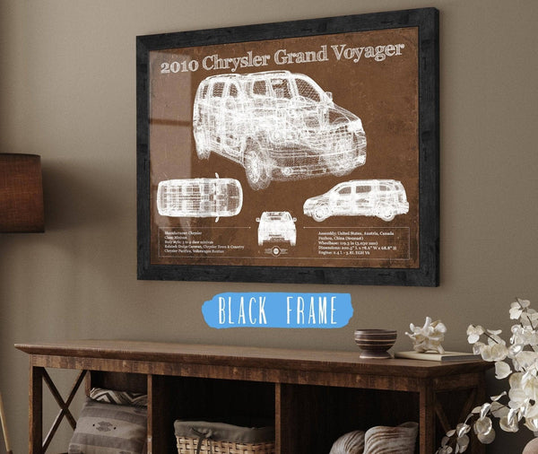 20" x 16" / Black Frame Cutler West 2010 Chrysler Grand Voyager Vintage Blueprint Auto Print